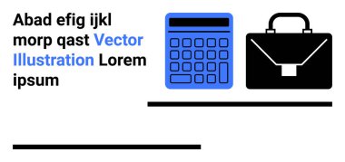 Yer tutucu metnin yanında hesap makinesi ve evrak çantası. Finans, muhasebe, iş stratejisi, eğitim, kurumsal kültür, üretkenlik, basit iniş sayfası için ideal