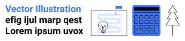 Kalın ve düzenli yazı tipleriyle metin, konum bayrağı, mavi hesap makinesi ve asgari ağaç çizgisi olan sadeleştirilmiş bir harita. Eğitim, seyrüsefer, iş, yaratıcılık, ekoloji planlaması için ideal basit
