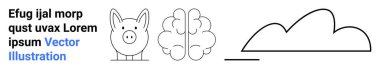 Finansal tasarruf için domuz kumbarası, düşünceyi sembolize eden bir beyin ve soyut fikirler için minimum bulut şekli. Finans, yaratıcılık, yenilik, eğitim, teknoloji, çevre sade iniş için ideal