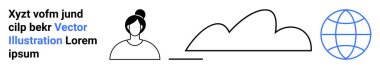 Minimalist kadın profili, soyut bulut, mavi çizgili dünya, küresel bağlantı için ideal, kullanıcı profilleri, dijital platformlar, bulut hesaplama, teknoloji, basit iniş sayfası