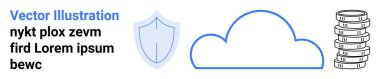 Bulut grafiği, güvenlik için kalkan ve finansal açıdan para yığını. Bulut depolama, veri koruması, siber güvenlik, fintech, teknoloji çözümleri, tasarruf planları, basit