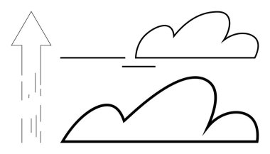 Bulutları gösteren minimalist ok, büyümeyi, ilerlemeyi, arzuyu ve ivmeyi temsil ediyor. İş, başarı, kariyer motivasyonu yenilik hedefleri stratejisi için idealdir. Düz basit metafor