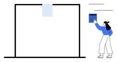 Kadın, planlama veya organizasyon için boş bir panonun yanında hesap makinesi kullanıyor. Finans, eğitim, verimlilik, planlama, organizasyon, analiz, takım çalışması için ideal. Kalın düz metafor