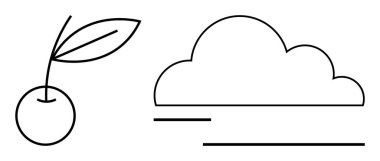 Yapraklı kiraz ve soyut bulut temiz çizgi sanat tarzında. Doğa, hava, basitlik, büyüme, sağlık, denge ve farkındalık için idealdir. Düz basit metafor