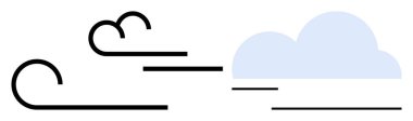Kavisli siyah çizgiler, yumuşak mavi bir bulut etrafında esen rüzgarı temsil ediyor. Hava, doğa, ekoloji, çevre, basitlik, hareket, soyut tasarımlar için idealdir. Düz basit metafor