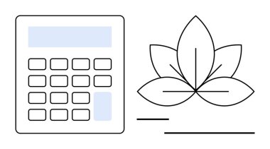 Hesap makinesi, denge, finans ve kişisel gelişimi sembolize eden minimalist bir nilüfer ana hatlarıyla birlikte. Bütçe, sağlık, farkındalık, muhasebe, üretkenlik, bütünsel planlama basitliği için ideal