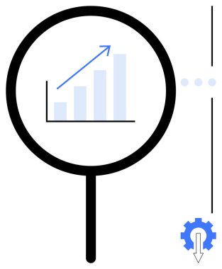 Büyütme kadehi, büyüme okuyla yukarı doğru çizilmiş, analizi ve ilerlemeyi temsil ediyor. Vites simgesi optimizasyon ve araçları öneriyor. Veri, araştırma, büyüme ve ilerleme için ideal