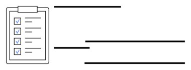 Yazma amacıyla yatay çizgiler eşliğinde kontrol listesi ve mavi işaretli pano. Planlama, organizasyon, üretkenlik, listeleme görevleri, hedef belirleme, veri yönetimi, daire