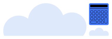 Bulut hesaplama, teknoloji yeniliği ve veri yönetimini temsil eden büyük bulut şeklindeki mavi hesap makinesi. Finans, teknoloji, bulut depolama, muhasebe, yazılım, veri analizi için ideal