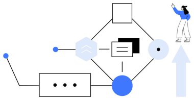 Kadın şekillerin akış çizelgesi, konnektörler ve yukarı doğru ok ile etkileşime giriyor. Planlama, ilerleme, strateji, süreç, liderlik organizasyonu karar verme süreci için idealdir. Düz basit metafor
