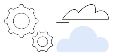 Mavi bir bulut ve minimum çizgili bulutla hizalanmış iki ana hatlı vites. Teknoloji, yenilik, takım çalışması, bulut hesaplama, otomasyon, dijital dönüşüm, basitleştirilmiş iş akışı için idealdir. Düz