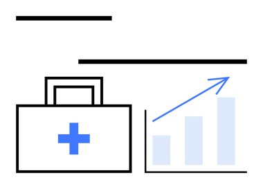 Mavi haç sembollü ilk yardım çantası gelişimi, gelişimi ve başarıyı gösteren yükselen ölçü grafiği ile eşleştirildi. Sağlık, büyüme, analiz, iş, strateji ve iyileştirme için ideal
