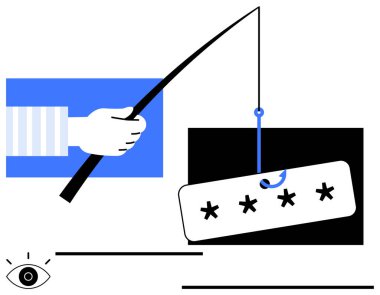 Balıkçı oltası şifresi, sahtecilik, siber riskler, veri hırsızlığı ve hackleme girişimleri için bir metafor. Siber güvenlik, dolandırıcılık, dijital güvenlik, dolandırıcılık farkındalığı için ideal basit bir metafor.