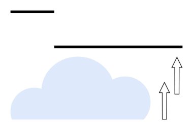 Bulut şeklinde, yukarı doğru iki ok ve iki yatay çizgi. Büyüme, veri, teknoloji, bulut hesaplama, ilerleme, yenilik ve strateji için idealdir. Düz basit metafor