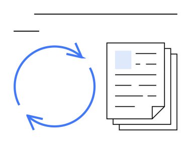 Dairesel oklar belge yığınının yanında yineleme sürecini gösteriyor. İş akışı, süreç optimizasyonu, takım çalışması, organizasyon, üretkenlik, dosya yönetimi ve iletişim için ideal. Minimalist daire