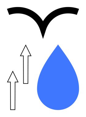 Yukarı doğru siyah okları olan mavi su damlası su döngüsünü, filtrelemeyi, sürdürülebilirliği çağrıştırıyor. Çevre, teknoloji, koruma, yenilik, bilim, eğitim dairesi için idealdir.