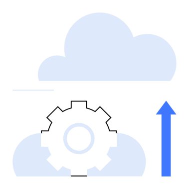 Bulut hesaplama, güncelleme ve otomasyon içerisindeki teçhizatlar. Mavi yukarı doğru ok, yükleme ya da büyüme olduğunu gösteriyor. Teknoloji, veri, yenilik, ilerleme, bulut depolama teknolojisi için ideal basit