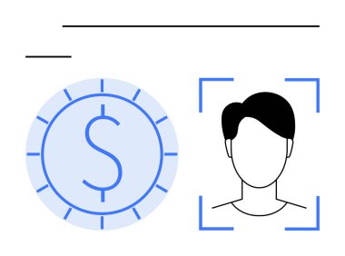 Biyometrik yüz tanıma çerçevesinin yanında zaman damgalı bir dolar. Güvenlik, finans, bankacılık, kimlik doğrulama, biyometri, kişisel güvenlik, modern teknoloji için idealdir. Düz basit metafor