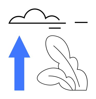 Bulut ve yaprağın yanında yukarı doğru uzanan mavi ok doğayı, büyümeyi, başarıyı, hareketi ve sürdürülebilirliği sembolize ediyor. İlerleme, çevre, iş büyümesi ve ilham kaynağı olmak için ideal