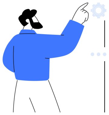 İşadamı, kontrolü, kurulumu ya da fikir üretimini ima etmek için vitese doğru hareket eder. Takım çalışması, yenilik, planlama, teknoloji, problem çözme stratejisi için ideal. Düz basit metafor