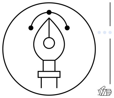 Çemberde yer alan kalem ucu ve Bezier eğrisi yaratıcılığı, sanatı, dijital tasarımı, yeniliği, vektör düzenlemesini, markalaşmayı ve görselleştirmeyi temsil eder. Düz basit metafor için ideal