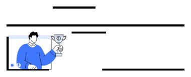 Videoda kendine güvenen bir adam ödül kaldırıyor, başarıyı, tanınmayı ve motivasyonu simgeliyor. Takım çalışması, liderlik, başarı, kutlama, uzaktan kumandalı iletişim için ideal.