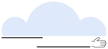 Mavi bulut ve minimalist el uzanıyor, bağlantıyı, teknolojiyi, işbirliğini, dijital büyümeyi sembolize ediyor. Bulut depolama, ağ oluşturma, takım çalışması, yenilik iletişimi soyut