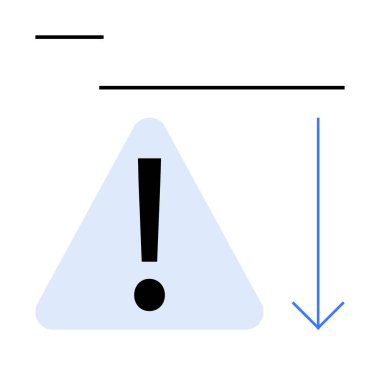 Aşağı doğru ok ve yatay çizgiler boyunca bir üçgenin içinde ünlem işareti. Uyarı, güncelleme, hata işleme, uyarı, alarm sistemleri, bildirimler ve yönlendirme için ideal. Düz basit metafor