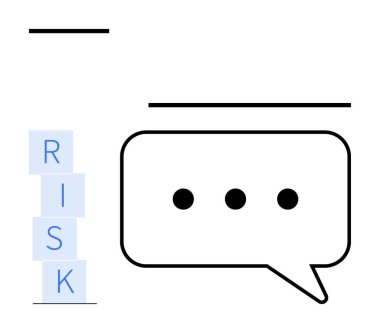 Noktalı konuşma balonu ve RISK oluşturan mavi bloklar. İletişim, karar verme, belirsizlik, strateji, uyarılar, problem çözme ve analiz için ideal. Soyut çizgi düz metafor
