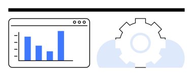 Veri analizini, işlem otomasyonunu ve teknolojik optimizasyonu temsil eden çubuk çizelgesi ve vites çizelgesi. İş, strateji, yenilik, üretkenlik, teknoloji, verimlilik için ideal