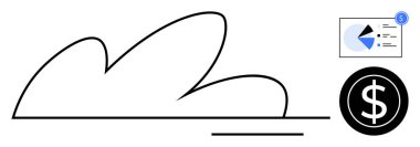 Turta grafiğinin yanında bulut ana hatları veri eğilimlerini gösteriyor ve dolar işareti finansal analizi sembolize ediyor. Bulut hesaplama, veri analizi, finans, teknoloji, iş dünyası ve çevrimiçi çözümler için ideal