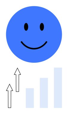 Yukarıdaki mavi gülen yüz ve yükselen çizelge. Pozitiflik, büyüme, başarı, ilerleme, motivasyon, amaç belirleme, kendini geliştirme için idealdir. Düz basit metafor