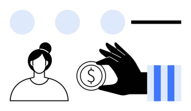 Geometrik aksanlı kadın profilinin yanında düz elle tutulan bozuk para, mali değişimi, insan etkileşimini, takım çalışmasını, tasarrufu, yatırımı, ekonomiyi ve eşitliği sembolize ediyor. Modern daire için ideal