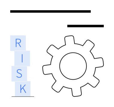 RİSK metninin yanında minimalist çizgiler var. Strateji, risk yönetimi, sorun çözme, süreç optimizasyonu, karar verme, iş akışı ve soyut düz metafor için ideal