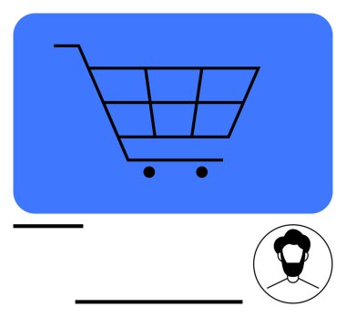 Mavi araba tasarımı, kişiselleştirme, ticaret ve müşteri deneyimi için kullanıcı avatarıyla satın alma kavramını ön plana çıkarıyor. Perakende, ecommerce, teknoloji, ödeme, pazarlama, tüketici içgörüsü için ideal