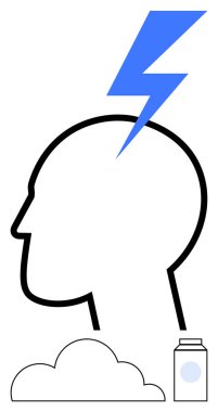 Yıldırımlı siluet kafası fikirleri, yaratıcılığı ya da zihinsel berraklığı simgeliyor. Düşünceleri ya da rüyaları ima eden bir bulut. Ve potansiyeli temsil eden küçük bir kavanoz. İdeal