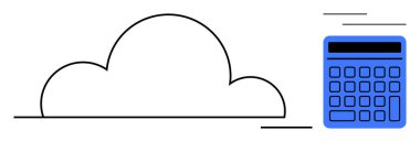 Bulut çizgisi dijital bir hesap makinesiyle eşleştirilmiş, verimlilik, yenilik ve modern çözümler öneriyor. Teknoloji, finans, bulut depolama, dijital araçlar, veri analiz eğitimi için ideal modern