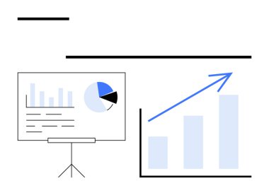 Ekranda ve ayakta duran grafikler büyümeyi, analitiği ve ilerlemeyi temsil ediyor. Strateji, ilerleme izleme, veri analizi, iş büyümesi, performans değerlendirme eğilimleri için idealdir