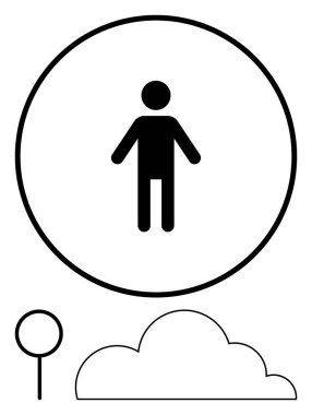 Tek bir ağaç ve bulut tasarımı üzerinde yuvarlak bir sınır içinde basit bir insan figürü. Konseptler için idealdir. Çevre, bağlantı, insanlık, basitlik, farkındalık, denge, basit özdeşlik