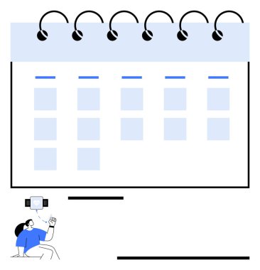 Üzerinde tarih ve olay kutuları olan büyük bir takvim, akıllı telefonları olan biri. Program, verimlilik, zaman yönetimi, hatırlatıcılar, organizasyon, günlük planlama için ideal