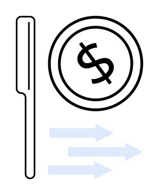 Bir dolar işaretiyle işaretlenmiş bir madeni paraya odaklanan büyüteç, ileri bakan okların yanında. Finans, büyüme, yatırım, araştırma, iş stratejisi, ekonomi ve analitik temalar için ideal. Düz