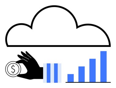 Bulut depolama, dijital finans ve başarıyı temsil eden, el ele tutuşma grafiği. Finans, teknoloji, bulut hesaplama, yatırım, veri analizi ve iş için ideal