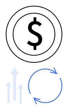 Bir dairenin içinde dolar sikke, mavi dairesel oklar, ve yukarı doğru oklar para birimini, büyümeyi, geri dönüşümü, yenilenmeyi, sürdürülebilirliği, ticareti ve ilerlemeyi sembolize ediyor. Para için ideal finans ve çevre dostu