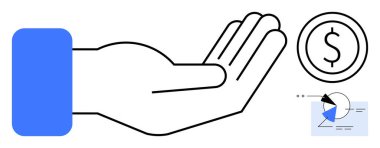 Para ve analitik tabloya doğru açık el uzanıyor. Finans, ekonomi, bağış, bütçe, yatırım, karlılık, yardım kavramları için idealdir. Temiz düz basit metafor