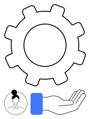 Dişliler, kadın profilinin yanında bir eli temsil eden bir eli sembolize eder. Takım çalışması, teknik destek, yönetim, liderlik, işbirliği, kariyer büyümesi için ideal. Düz