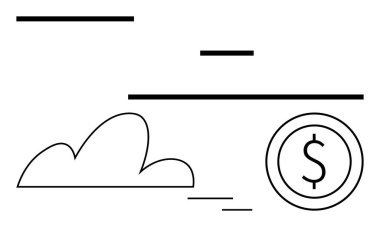 Bulut ve dolar parasının minimalist çizimi. Finans, bankacılık, dijital ekonomi, bulut hesaplama, teknoloji, çevrimiçi işlemler ve soyut ekonomi tasarımı için ideal. Düz basit metafor