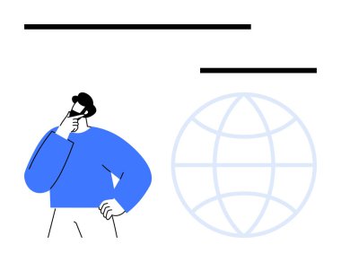 Zayıf bir küre ve soyut çizgilerin yanında düşünceli bir duruş sergileyen bir birey. Kavramların yenilik, planlama, küreselleşme, strateji, karar verme, bağlantı, eğitim için idealdir. Düz basit