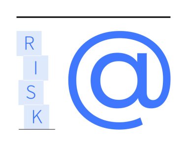 Yığılmış RISK bloklarıyla eşleşen mavi sembol, çevrimiçi savunmasızlıkları vurguluyor. Siber güvenlik, dijital güvenlik, risk değerlendirmesi, e-posta tehditleri, veri koruması, bilişim yönetimi, soyut çizgi için ideal