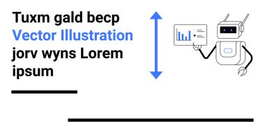 Robot analiz için veri tablosu tutuyor. Veri akışını ve içgörüyü vurgulayan oklar ve metin ögeleri içerir. Teknoloji, yapay zeka, veri bilimi, eğitim, otomasyon, pazarlama, basit iniş için ideal