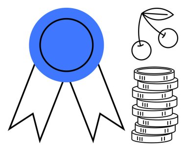 Mavi ödül kurdelesi, altın para yığını ve kiraz dalı başarıyı, zenginliği ve büyümeyi simgeliyor. Başarı, tanınma, finansman, tarım ödüllü refah akademik hedefler için idealdir. Düz